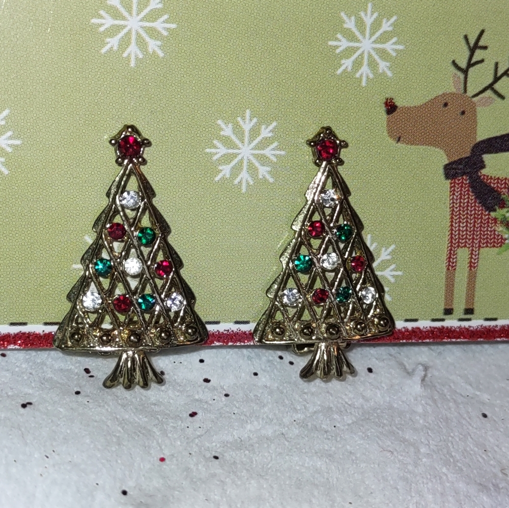 Vintage Christmas Tree Clips Earrings